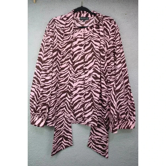 Eloquii Animal Print Button Down Blouse-Size 28-Office-Long Sleeves-Tie Front - Picture 1 of 8
